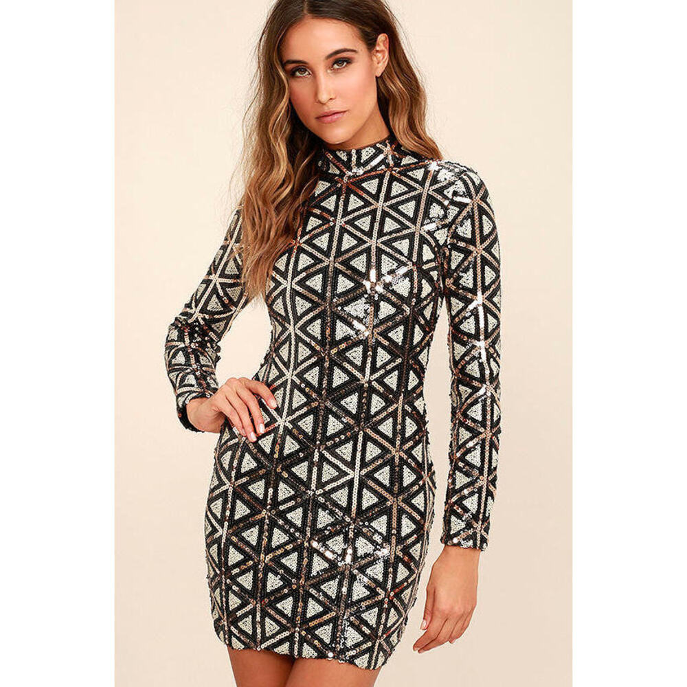 Lulus Waking Up In Vegas Rose Gold And White Sequin Dress - Size Medium